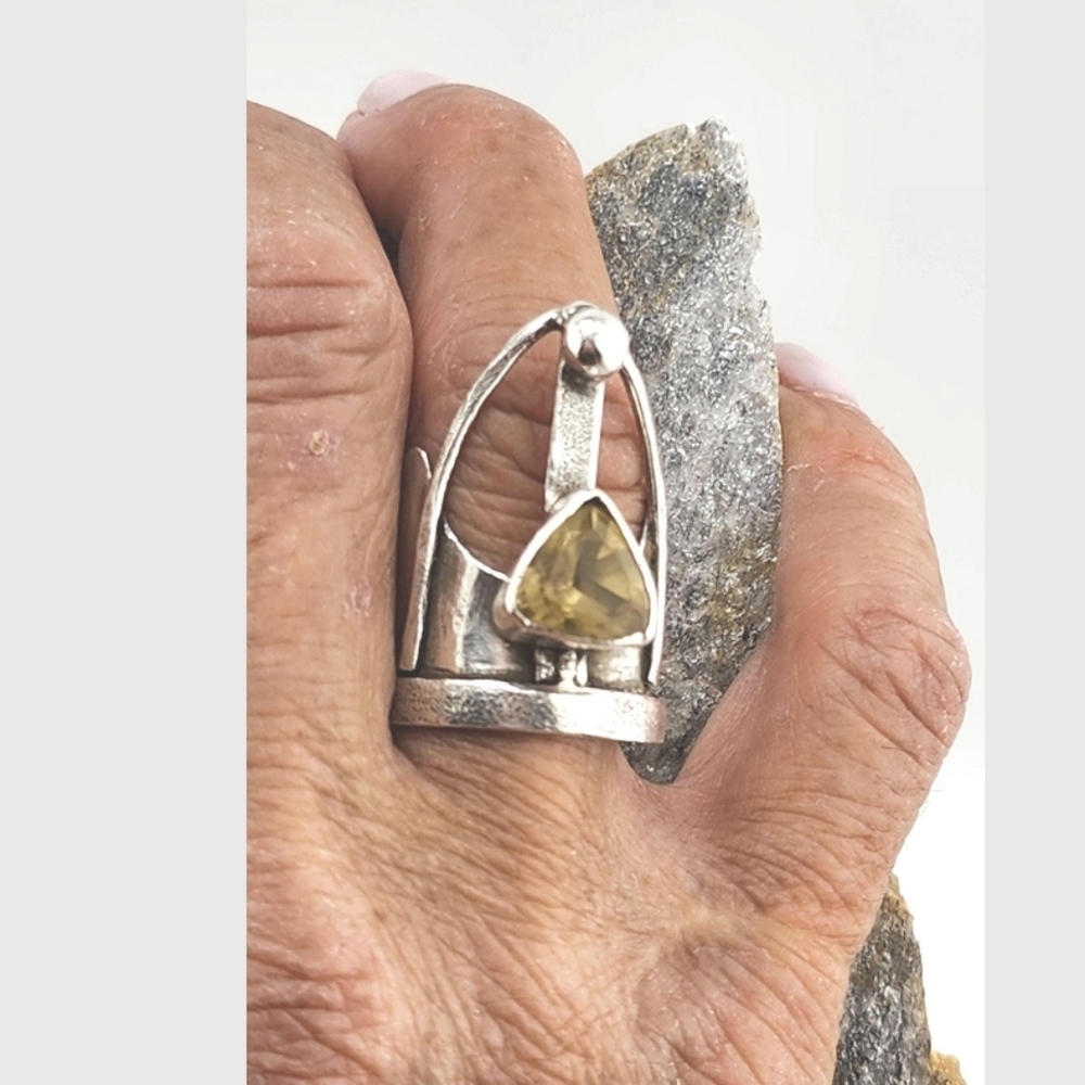 CITRINE GOTH CATHEDRAL TRACERY WINDOW RING HANDMADE IN STERLING SILVEE SZ 7
